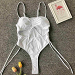 Sexy Lace Up Tummy Cut Out Monokini One Piece Swimsuit Women Swimwear Female Leopard Thong Bather Bathing Suit Swim Wear V1290