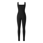 Women Sleeveless Jumpsuits Solid Color Ribbed Club Fitness Workout Overalls Streetwear Square Neck Bodycon Long Romper