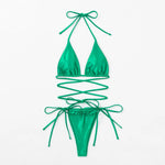 Wrap Around Brazilian Bikinis 2025 Metallic Satin Bikini Women Swimwear Female Swimsuit Two-pieces Bikini Set Bathing Suit Swim