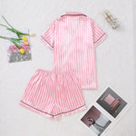 Large Size Women Pajamas Set Short-Sleeved Student Homewear Two-Piece Cardigan Lapel Senior Sense of Striped Short-Sleeved Short