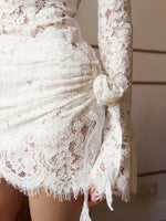 Ahagaga Fashion Lace Mini Dresses Elegant High Neck Solid Slim Long Sleeve Bodycon Party Clubwear Streetwear Woman Vestidos Robe