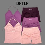 DFTLF 2 Pieces Sports Set Women Backless Tank Yoga Tops High Waist Scrunch Seamless Shorts Sport Gym Set Sportswear Workout Set