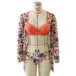 2025 Three Pieces Bikini Set Cover Up Swimwear Women Swimsuit Print Long Sleeve Push Up Bathing Suit Beachwear Swimming Biquini