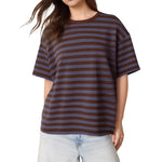 Striped Print Summer T-shirt for Women Loose Casual Contrast Short Sleeve Round Neck Basic Tops