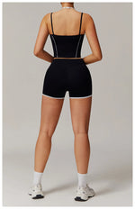 Yoga Shorts Sets Fake Two Piece Hanging Neck Shockproof Vest High Waist Pants Fitness Suit Breathable Women's Tight Sports Set