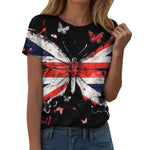 Women's British Flag Print T-Shirt Casual Round Neck Short Sleeve T Shirts Uk United Kingdom Women Vintage Tees Tops Clothing
