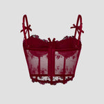 Sexy Lace Floral Embroidery Bow Corset For Women Camisole Sheer Mesh Fishbone Slim Crop Top Wired Bra Camis Festival Lingerie