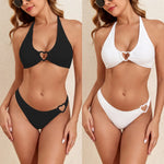 White Thong Bikinis Women 2025 Heart Ring Linked Two Pieces Swimsuit Halter Separate Bikini Set Swim Bathing Suits Beach Wear