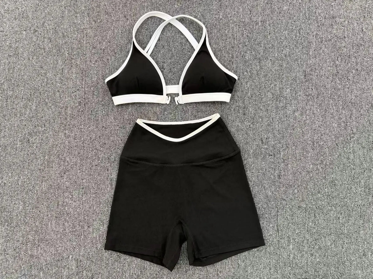 Summer Yoga Set 2Pcs Women's Tracksuit Back Cross Sports Bra Sportswear High Waist Butt-Lifting Fitness Pants Workout Top Suit
