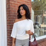 Women's Solid Color Going out Tops Off-Shoulder Tops Trendy Fitted Waist Ruched Short Sleeve T-shirts for Streetwear