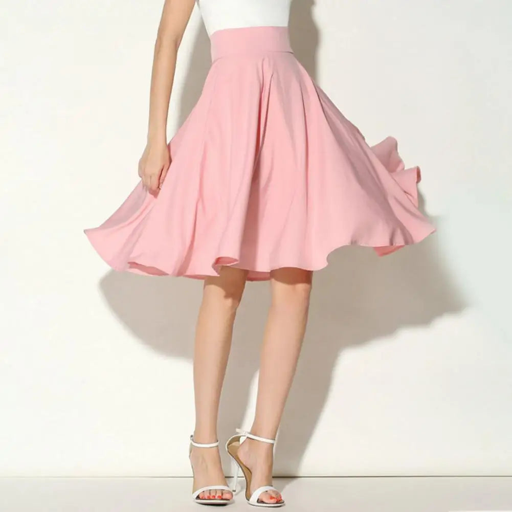Women Skirt Elastic High Waist A-Line Style Skirt Solid Color Large Hem Skater Skirt Bohemia Style Skirts Women's skirt