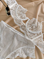 Summer French Lace Bralette Beachwear Small Bust Anti-Sagging Soft Wire Light Support Gathering AU MOYISU Sexy Panty Tushy Set