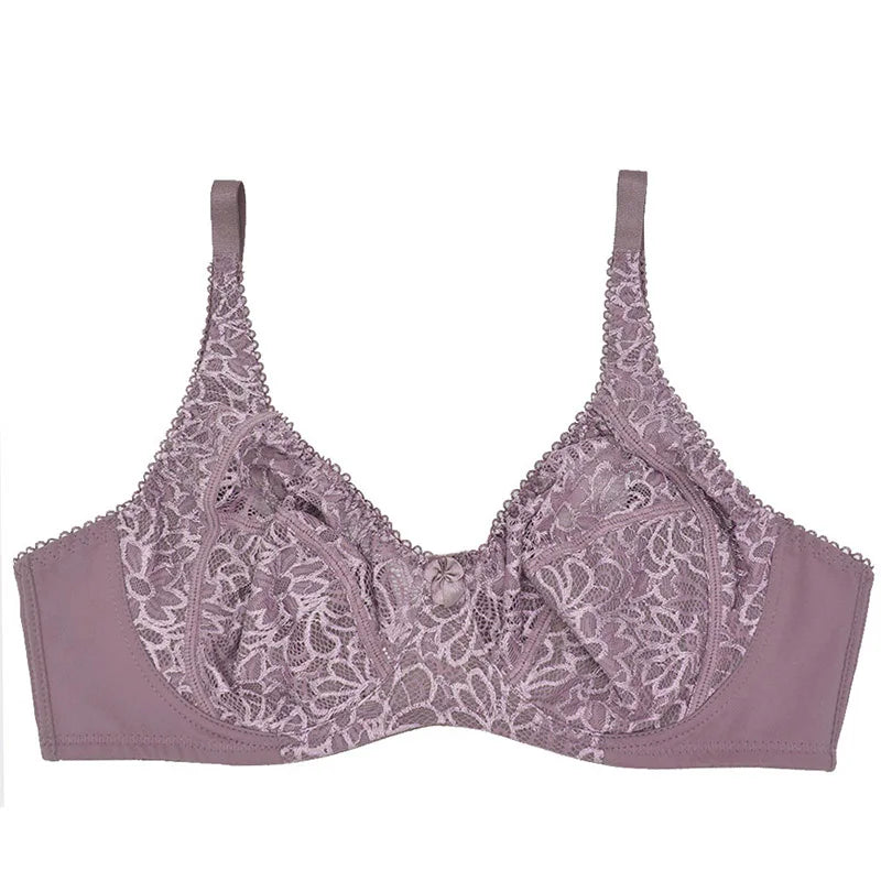 Large Size Bras For Women Flower-Dotted Unlined Underwire Female Underwear Lace Sexy Lingerie Top B C D DD E F Cup