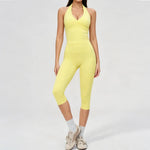 2PCS Workout Set Women Yoga Sets V Neck Cross Slim Sports Tank Top Athletic Wear Outdoor Tight High Waist Leggings Fitness Suits