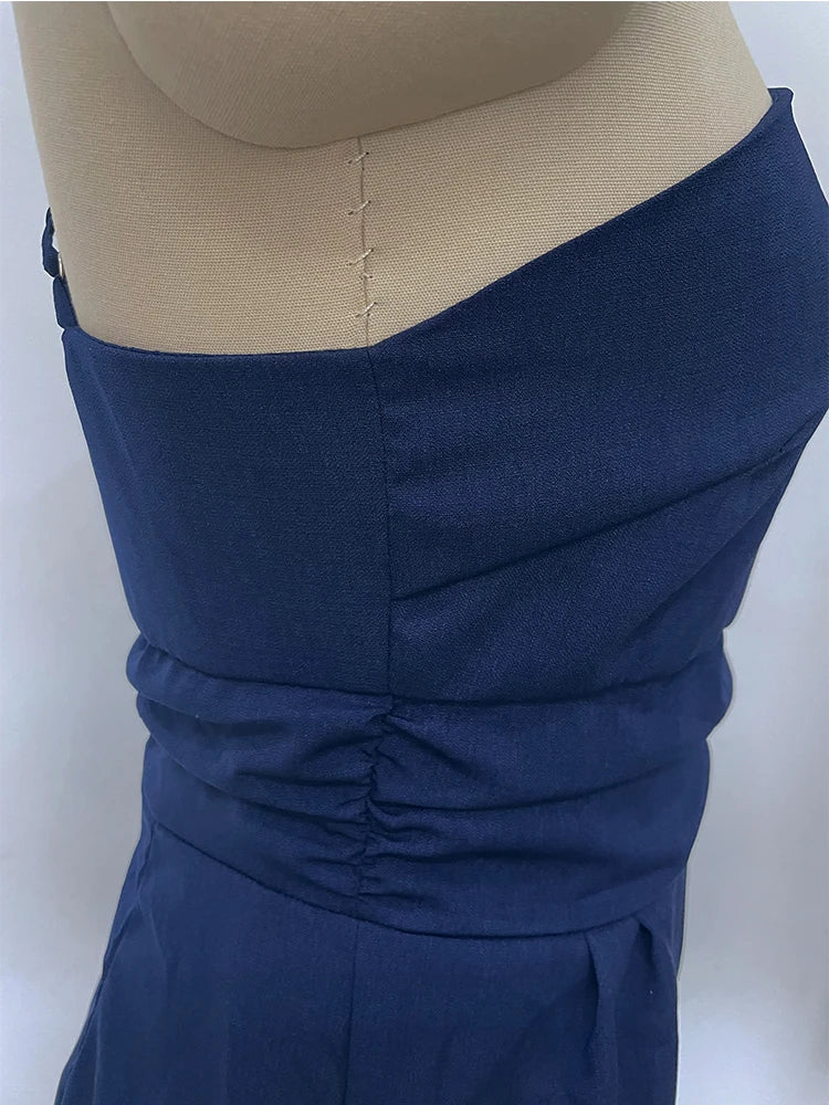 Foridol Waist Folds Backless Double Strap Casual Wide Leg Jumpsuit Long Pants Green 2025 New Female LooseJumpsuit