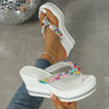 Colorful Pearls Wedge Flip Flops for Women Fashion Crystal Chunky Platform Sandals Woman Summer 2026 Thick Bottom Beach Slippers