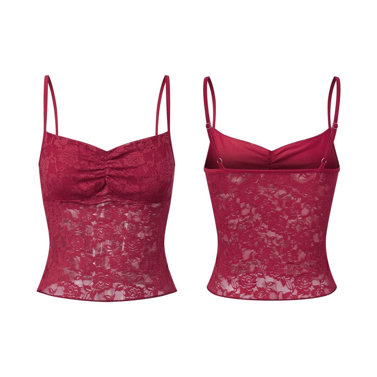 Women's Lace Cami Tops Sleeveless Ruched Front Solid Color Camisole Slim Fit Tank Tops Summer
