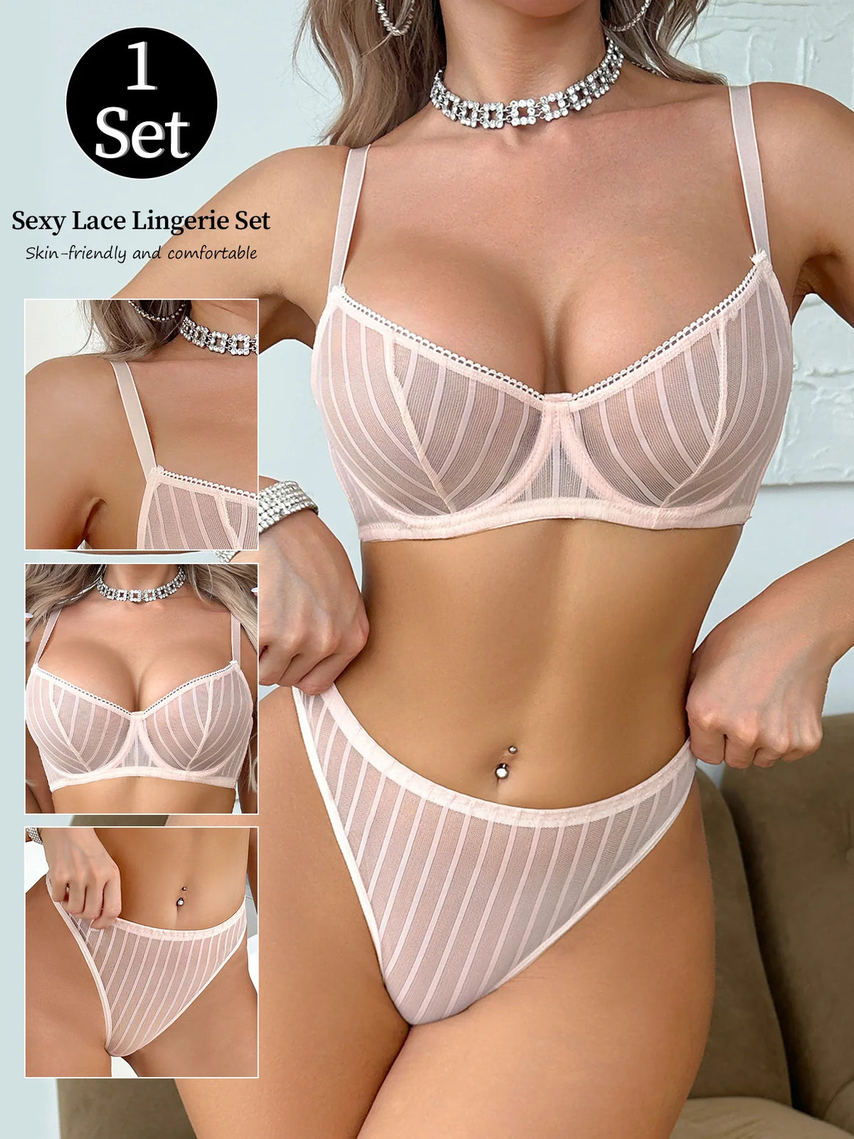 2 pieces of ultra-thin lace set, sexy lingerie set, adjustable shoulder straps, bra set YS2864