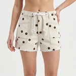 Women's Summer Denim Shorts with Pockets Casual Stylish Dot Print Mid Rise Tie-up Belted Wide Leg Jean Shorts