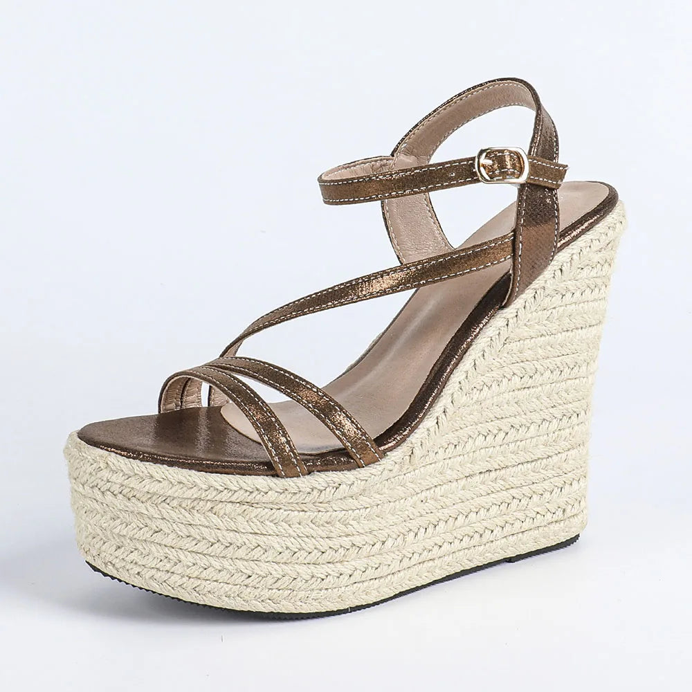 2026 New Big Size 43 Summer Bohemain Espadrilles Wedges Sandals Women High Heels ShoesAnkle Strap Platform Sandals