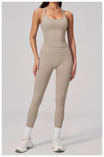 Summer Seamless Yoga Sets Women Outdoor Slimming Sports Tank Top High Waist Hip Lifting Leggings Gym Fitness Suits Tracksuit