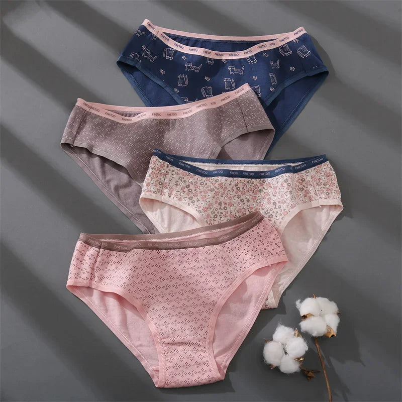 3Pcs/set Women Printing Floral Panties Low-Rise Cotton Briefs Female Comfortable Underwear Female Soft Panties Lingerie M-2XL