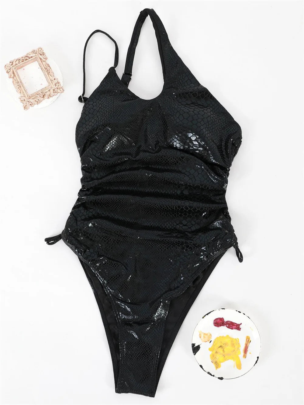 2024 White One Piece Swimsuit Snakeskin Print Swimwear One Shoulder Bodysuit Bathing Suit Women Y2K Swimwear Beach Wear Monokini