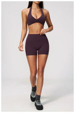 Summer Yoga Sets Women Front Cross Sports Bra Exercise Suits Outwear Lifting Buttocks Abdominal Compression Shorts Fitness Set