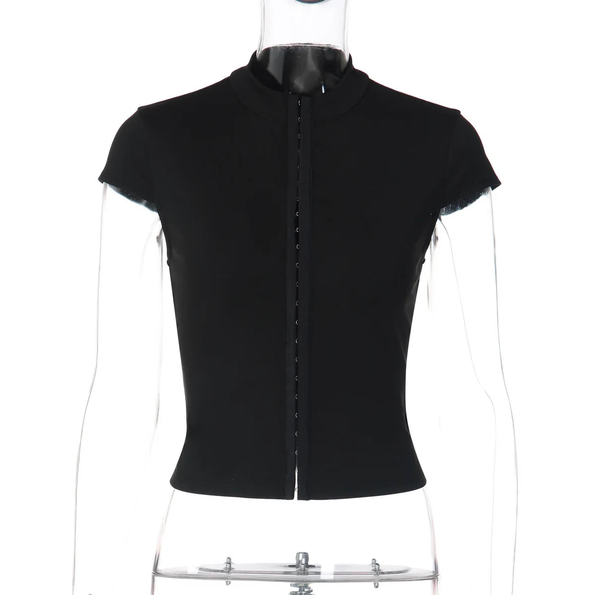 FDYOUI Y2K Streetwear Covered Buttons Black T-shirts for Women Sexy Fashion Short Sleeve Corset Ladies Slim Crop Tops Tee Shirt