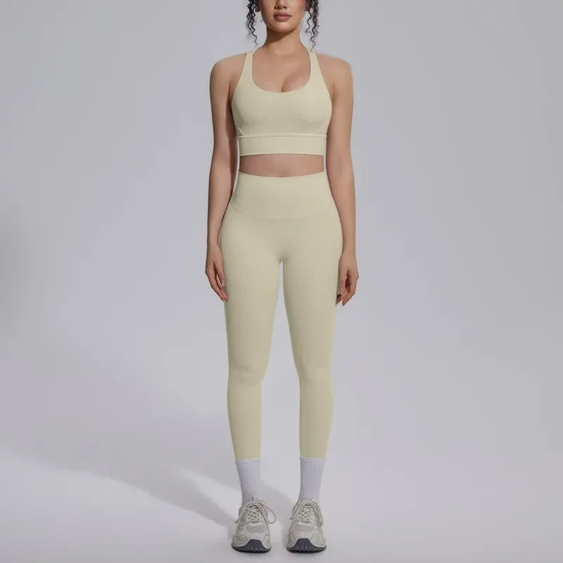 Women's Yoga Set Sports Fitness Running Beautiful Back Slim Fit Bra Hip-lifting High Waist Pants Workout Training Gym Suits