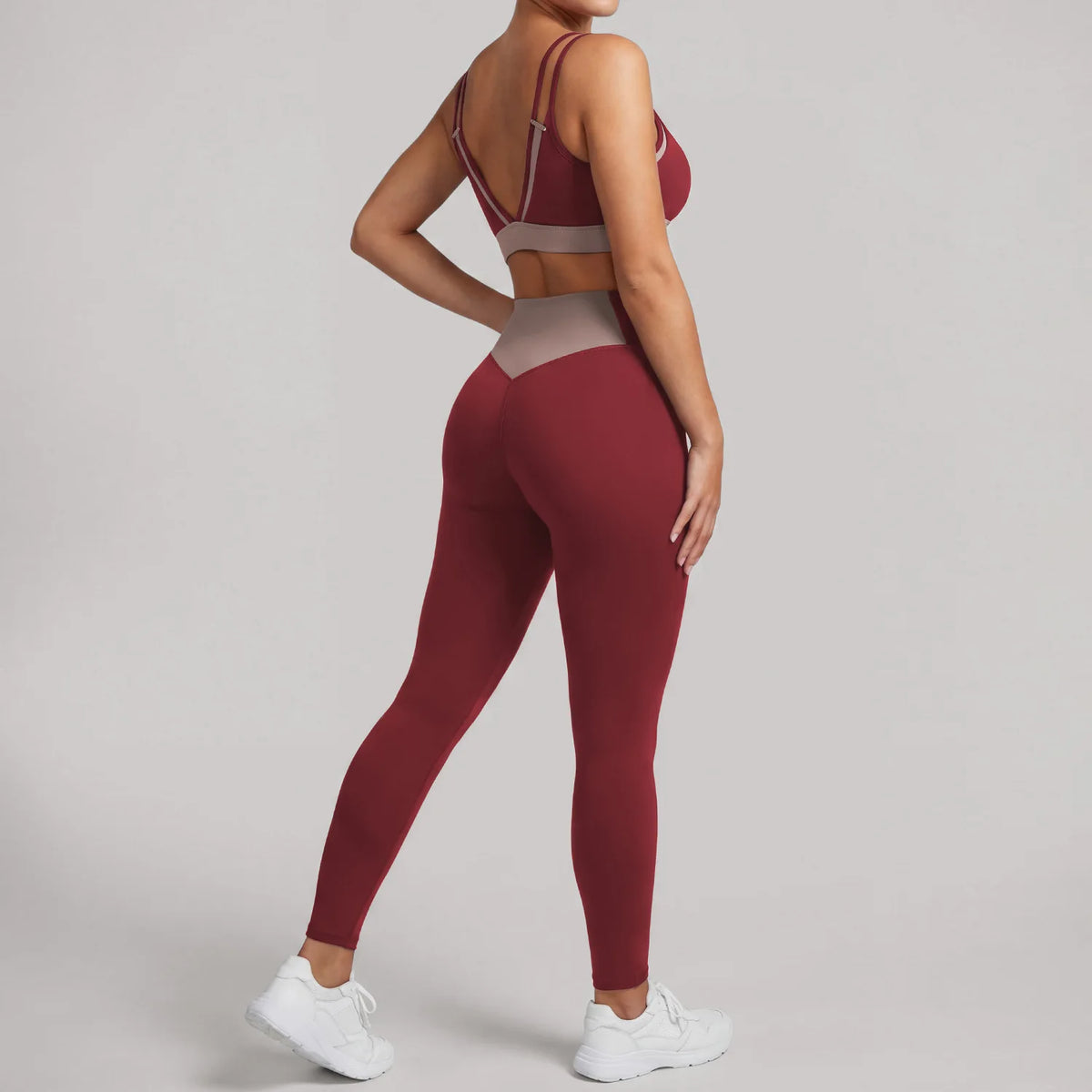 Summer Color-block Yoga Sets Women Thin Strap Open Back Shockproof Sports Bra Tight High Waist Leggings Training Fitness Suits