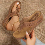 Pink Flower Wedge Heel Flip Flops Women Summer Massage Sole Clip Toe Platform Slippers Woman Light Thick Bottom Beach Sandals