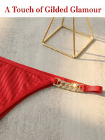 Women Red Thong Sexy G-string Rhinestone Chain Breathable Ribbed Fabric Low Rise Perfect Fit No Panty Lines Lingerie C2351