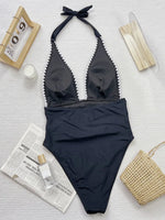 V Neck Halter Wrinkled Women Swimwear One Piece Swimsuit Female High Cut Backless Monokini Bather Bathing Suit Swim Beachwear
