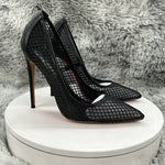 Women's Black Mesh Stiletto PumpsPointed Toe Hollow-Out High Heels, Sexy Sheer Dress Shoes for Party, Club, and Evening Even