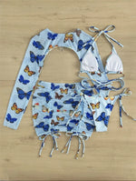 White Butterfly Print Swimwear Cover Up Bikinis Sets 3 Pieces Sexy Swimsuit Women 2026 Beach Wear Halter String Triangle Bikini