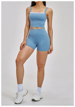 Naked Yoga Suit Workout Clothes Women Back Cross Shockproof Slim Sports Tank Top High Waist Short Fitness Suit Athletic Wear