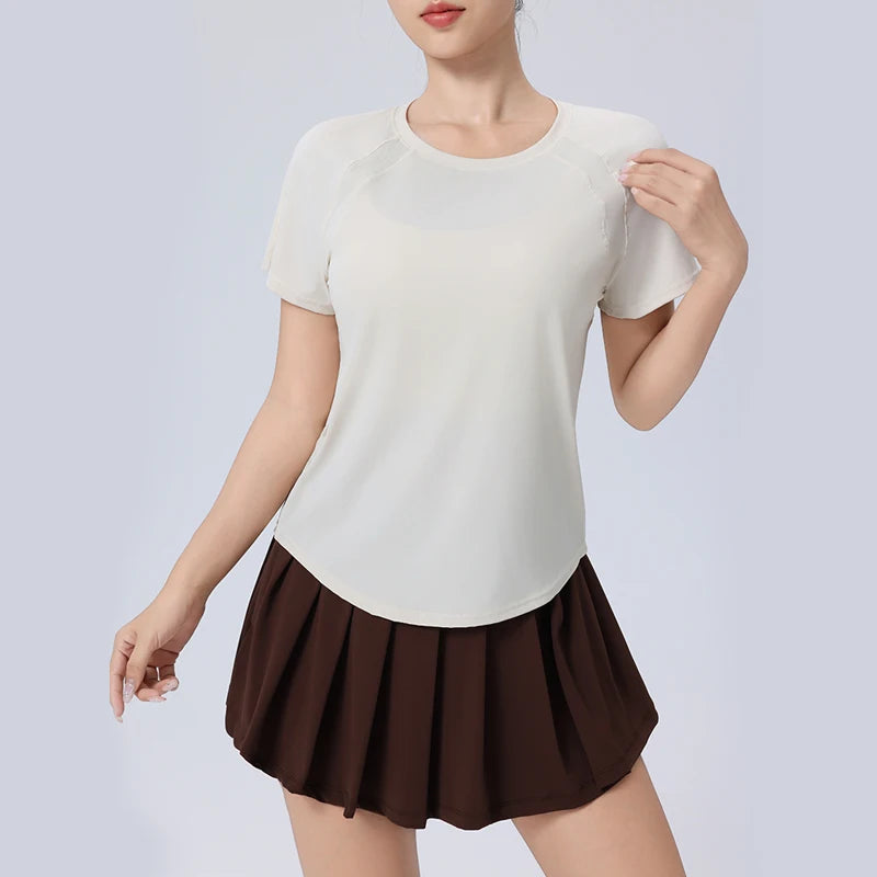 Women's Short Sleeve Quick Dry SplitBack Fitness Tee Summer Sweat-wicking Breathable Mesh Casual Running T-shirts