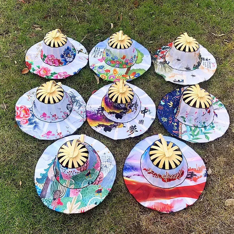 Multi-functional Travel Wide Brim Fan Sun Hats Foldable Bamboo Fan Hat Summer Sunshade Anti-squat Caps Fashion