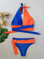 Solid Color Patchwork Bikini Set Adjustable Waist Belt 2 Piece Swimsuit for Women V-neck Halter Backless Beach Bathing Suit 2026