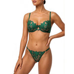 Exclusive green embroidery lingerie set for dates. Sexy see-through chiffon bra. High-end sensual women's underwear ZA824031