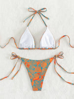 Sexy String Bikini 2024 Two Pieces Print Swimsuit Female Swimwear Women Thong Bikinis Set Bather Beachwear Bathing Suit Pool