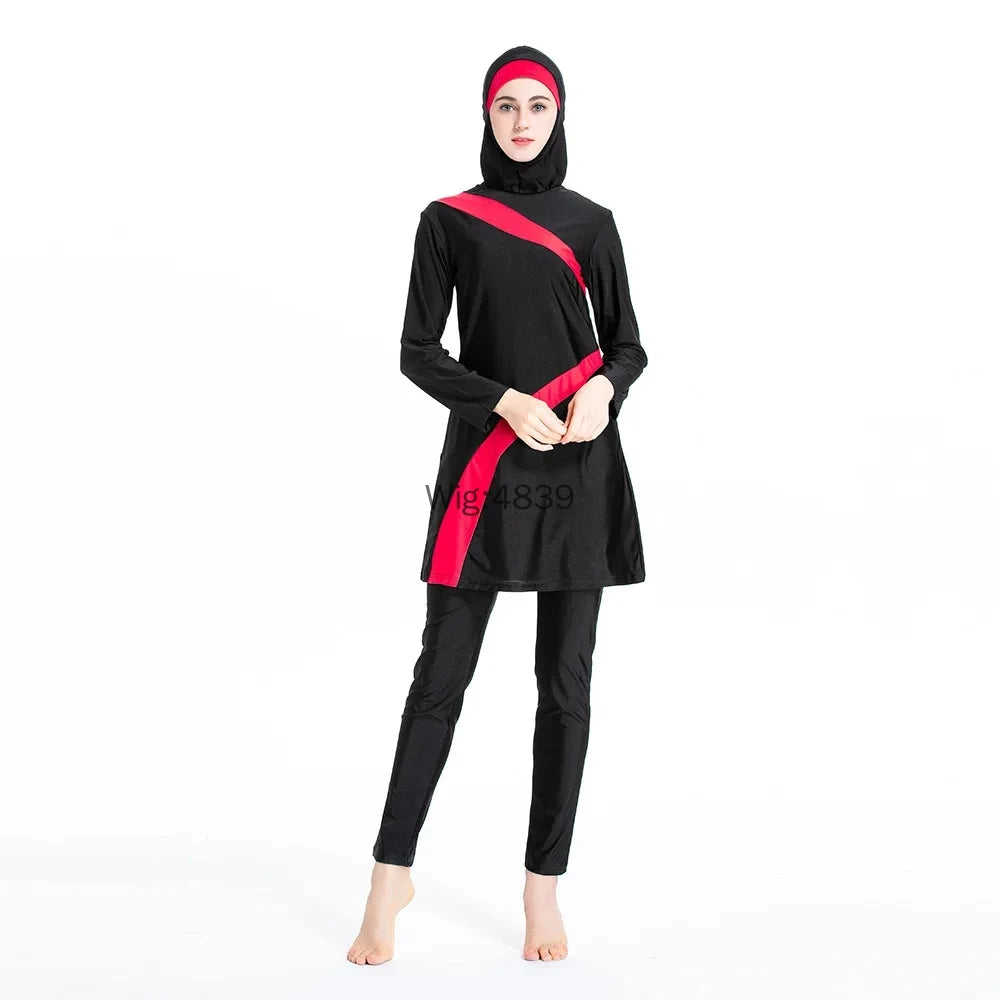 Women's Muslim Swimsuit Modest Full Cover Bathing Suit Irregular Patchwork Islamic Arab Middle East Ladies Swimwear 2025 New