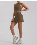Sports Short Skirt Yoga Set 2PCS Women Tracksuit Gym Tennis Skirt Set Workout Sportswear Golf Dance Athletic Sport Suit