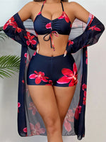 S - XL Long Sleeve Cover Up Flowers Bikini Female Swimsuit Three-Pieces Bikini Set Women Swimwear Bather Bathing Suit Swim V7232