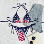 Women's Sexy American Flag Print Halter-Tie Bikini Swimsuit Set — Sporty Style