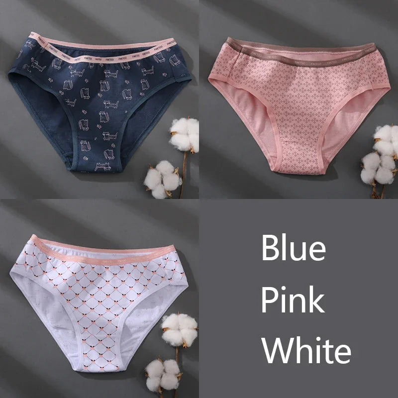 3Pcs/set Women Printing Floral Panties Low-Rise Cotton Briefs Female Comfortable Underwear Female Soft Panties Lingerie M-2XL