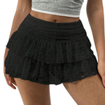Women's Summer Solid Color Lace Floral Skirt High Rise Tiered Ruffled Flowy Short Mini A Line Skirts Streetwear