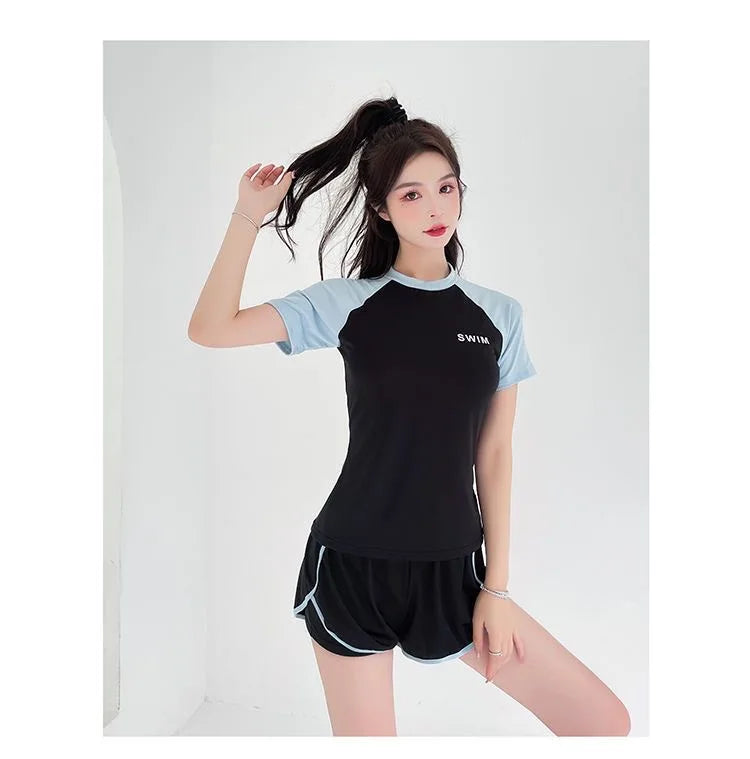 Swimsuit Women's Two-piece Split Sports Style Student Conservative Cover Belly Slimming Hot Spring Ins Style Plus SizeSwimsuit