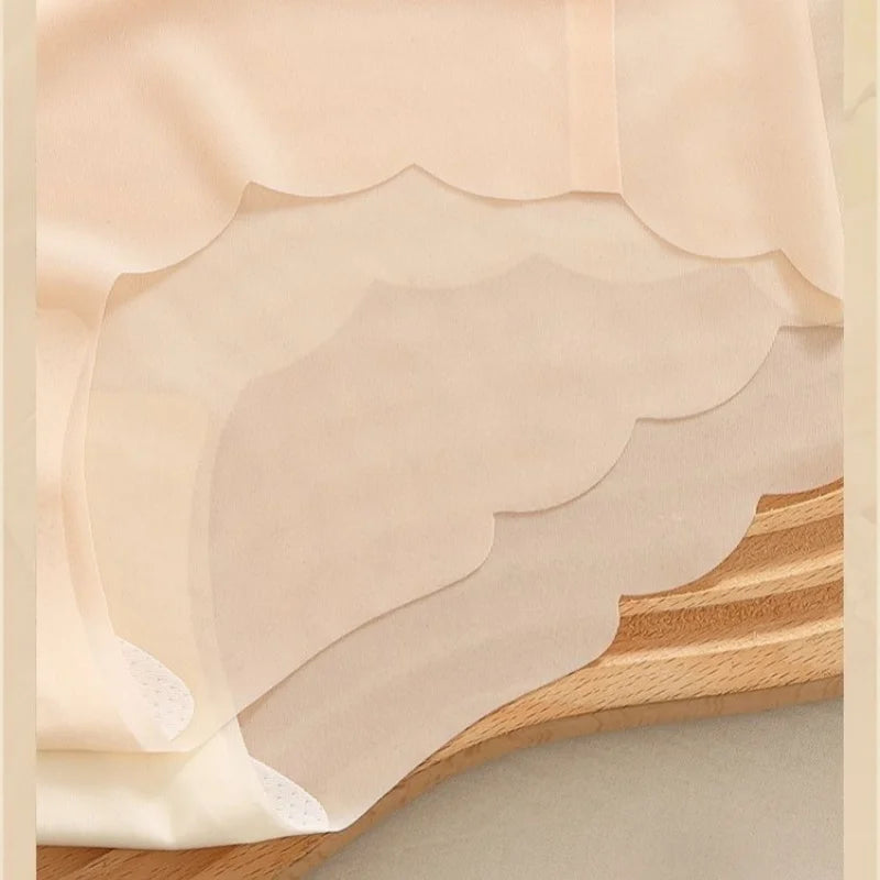 4Pcs/Set Women Low Rise Ice Silk Brief Underwear Sheer Cooling Panties Scalloped Edge Low Waist Daily Underpants Intimates M-XL